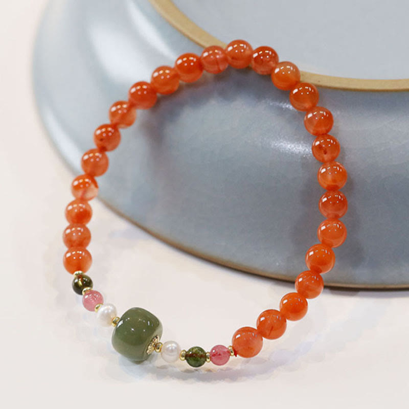 6-mm-Armband aus rotem Achat und Hetian-Jade für Selbstvertrauen und Ruhe