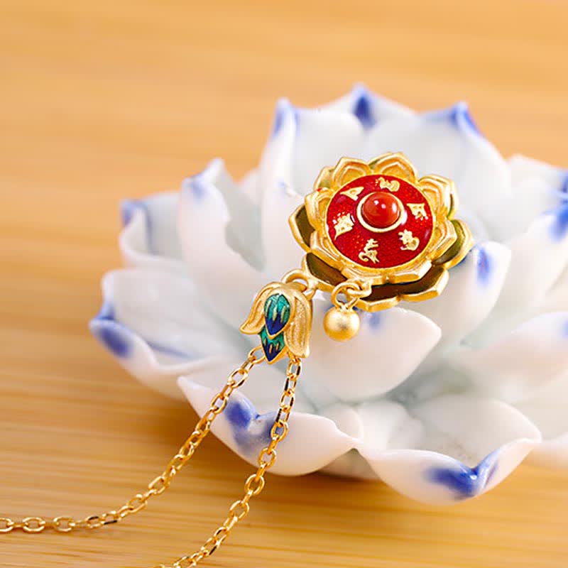 Rote Achat-Halskette | 925 Sterling Silber Lotus-Anhänger Erleuchtung