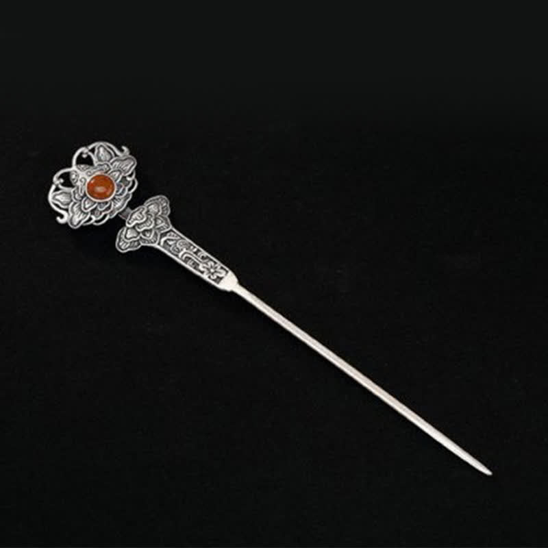 Haarnadel mit Pfingstrosenblüte aus rotem Achat | Selbstvertrauen und Ruhe 13,4 cm