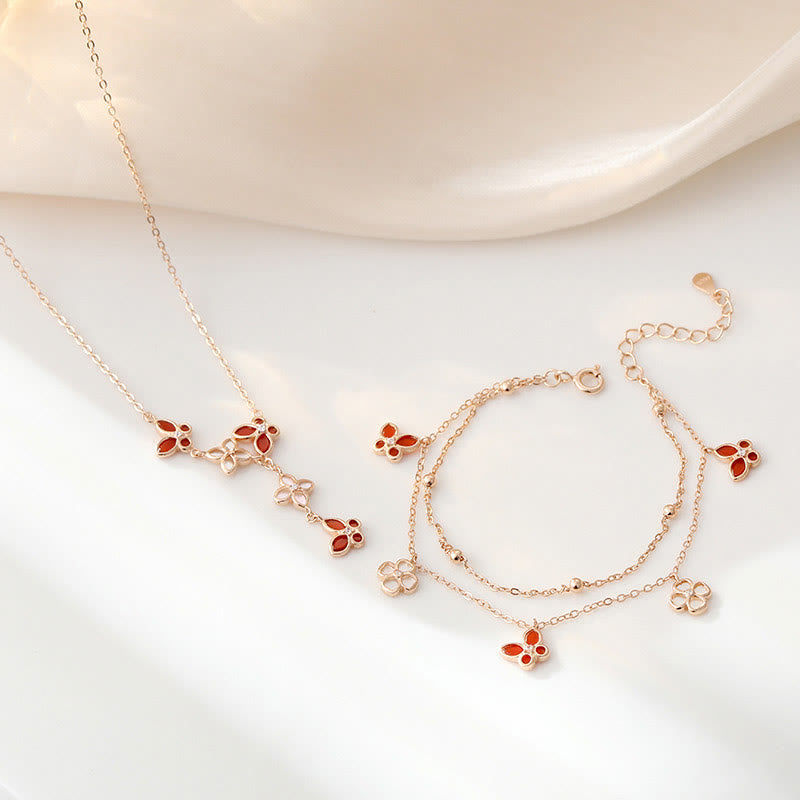 Rotes Achat & Tridacna Stein Calm Armband Halskette Set