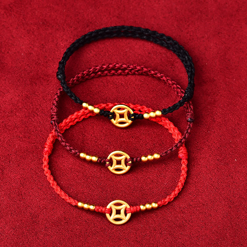 Rotes Schnurarmband für Stärke und Schutz | Geflochtene Kupfermünze