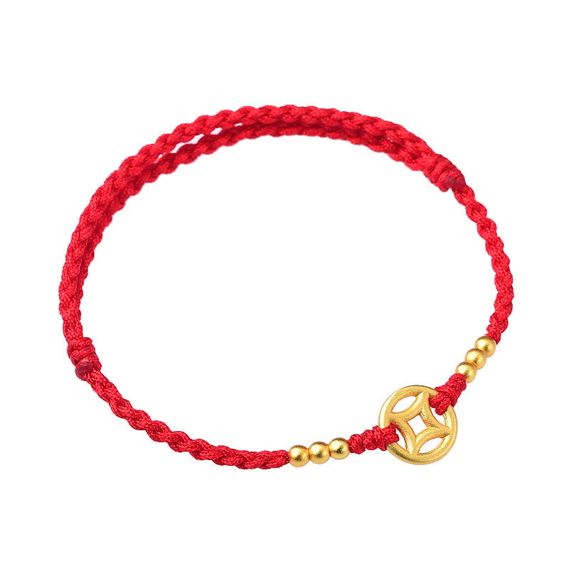 Rotes Schnurarmband für Stärke und Schutz | Geflochtene Kupfermünze
