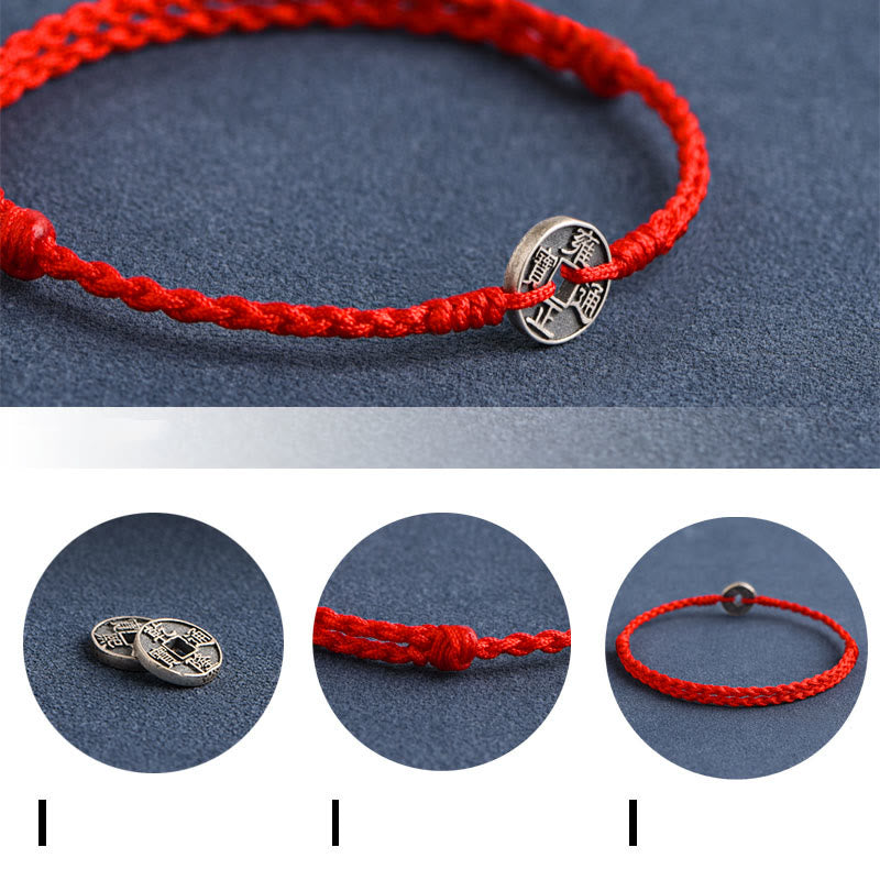 Red String Fünf Kaisermünzen Schutzarmband 925 Silber