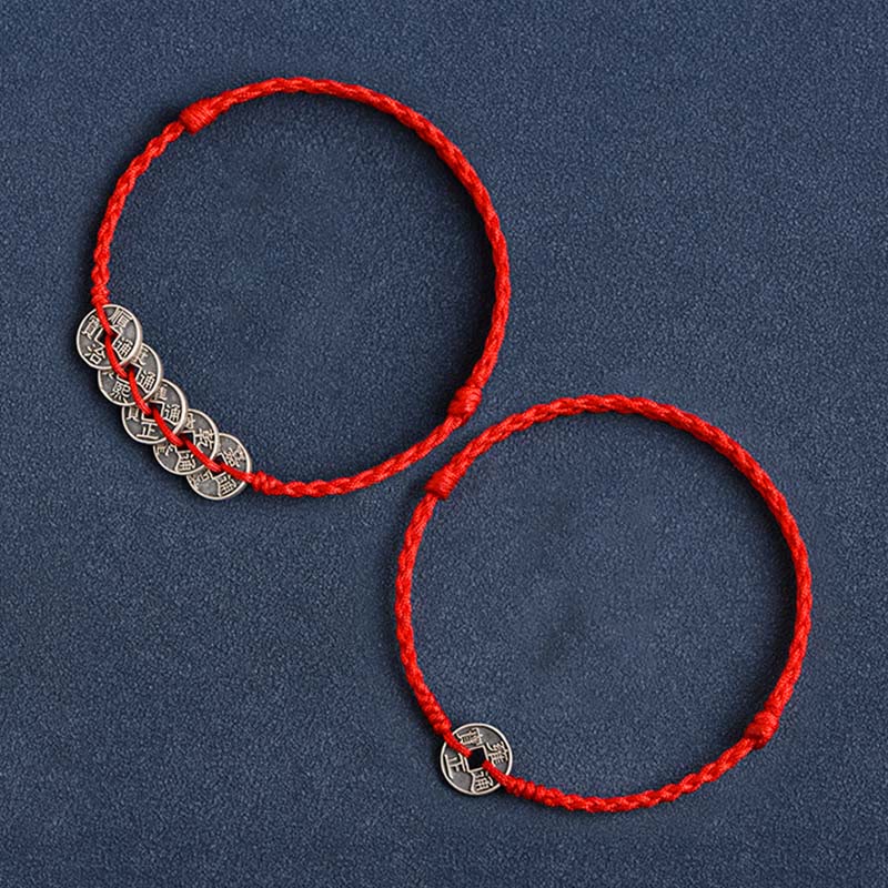 Red String Fünf Kaisermünzen Schutzarmband 925 Silber