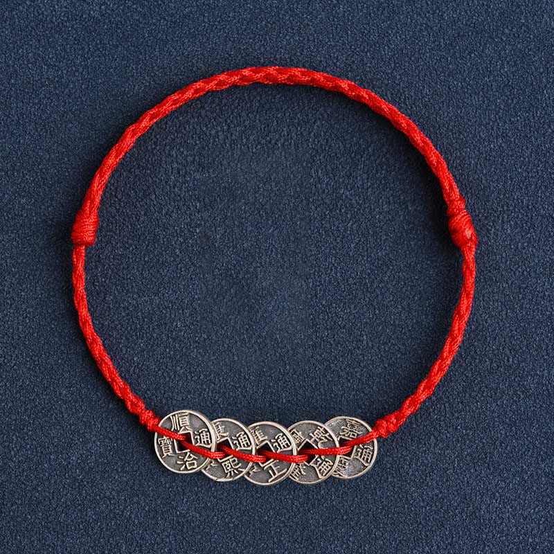 Red String Fünf Kaisermünzen Schutzarmband 925 Silber