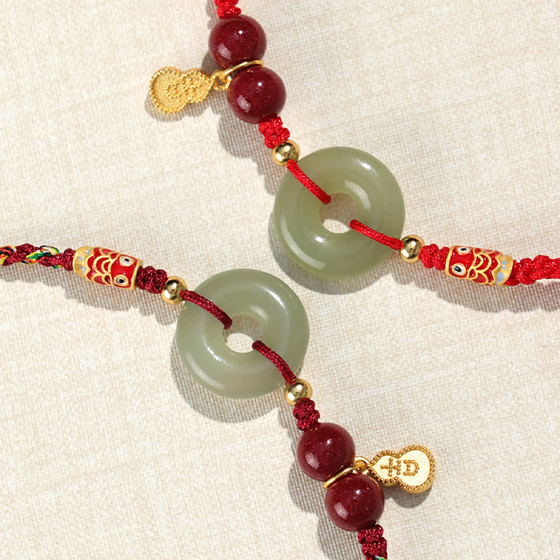 Rotes Hetian Jade Peace Buckle Schutzarmband