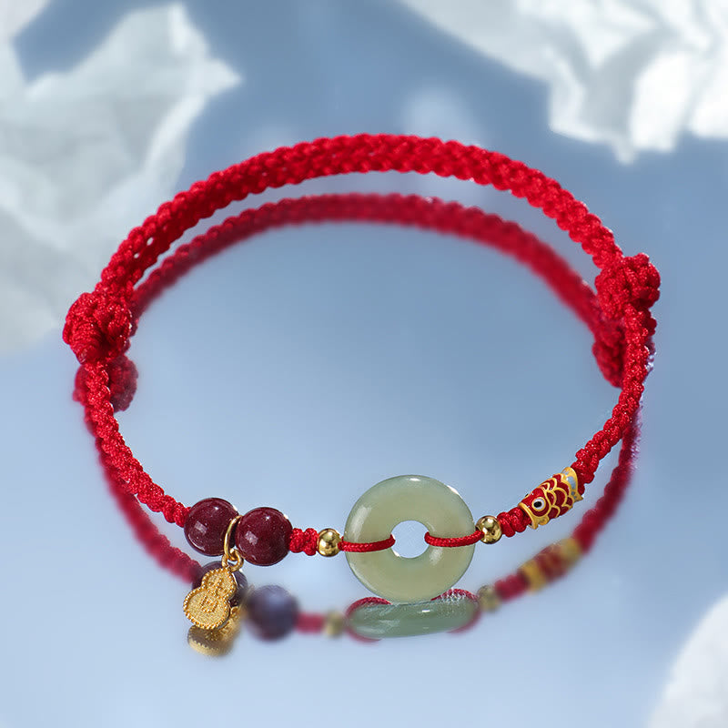 Rotes Hetian Jade Peace Buckle Schutzarmband