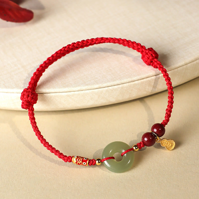 Rotes Hetian Jade Peace Buckle Schutzarmband
