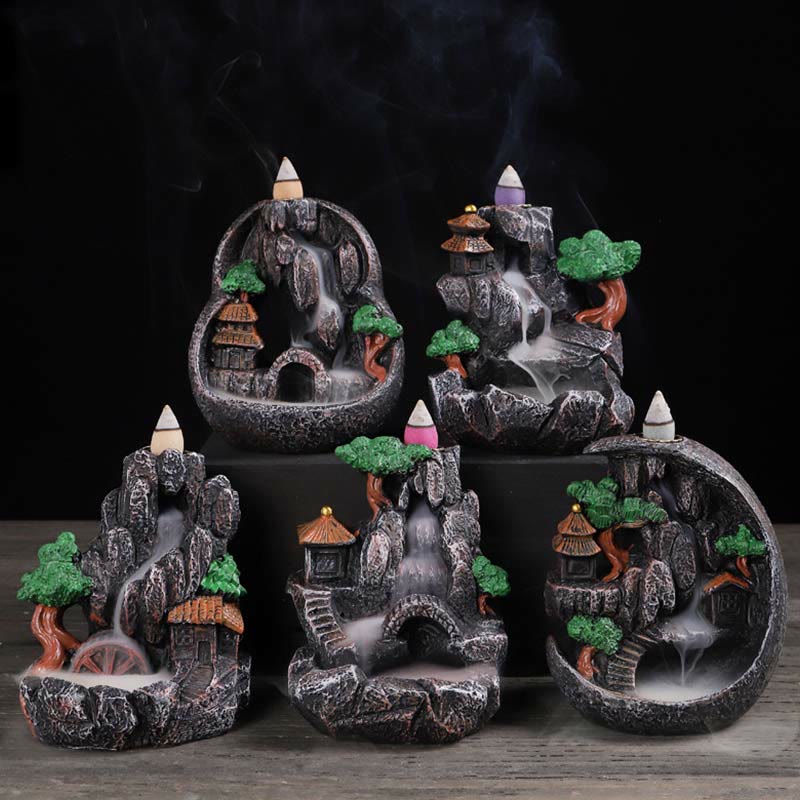 Räuchergefäß aus Harz mit Buddha-Motiv und Bergbrücken-Muster