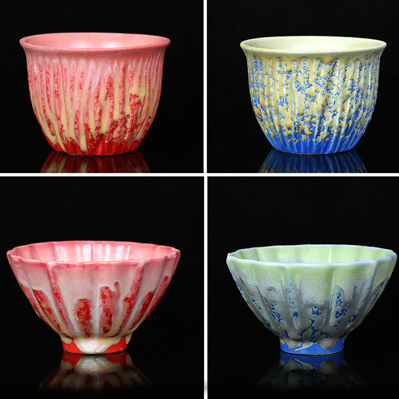 Retro Blau Rot Farbverlauf Lotus Keramik Teetasse Schale