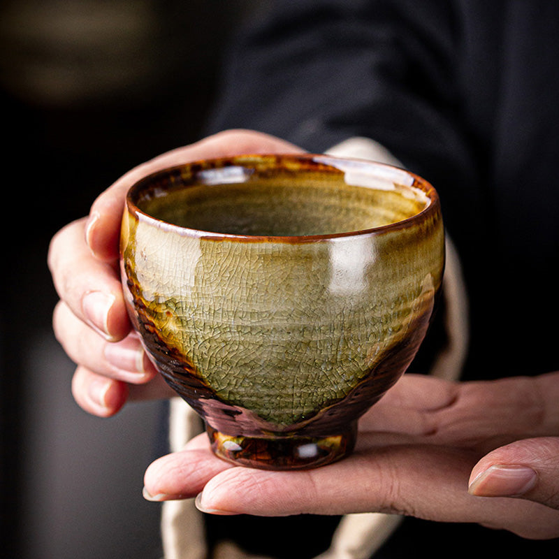 Retro Braune Keramik Zen Teetasse 130ml Meditationstasse