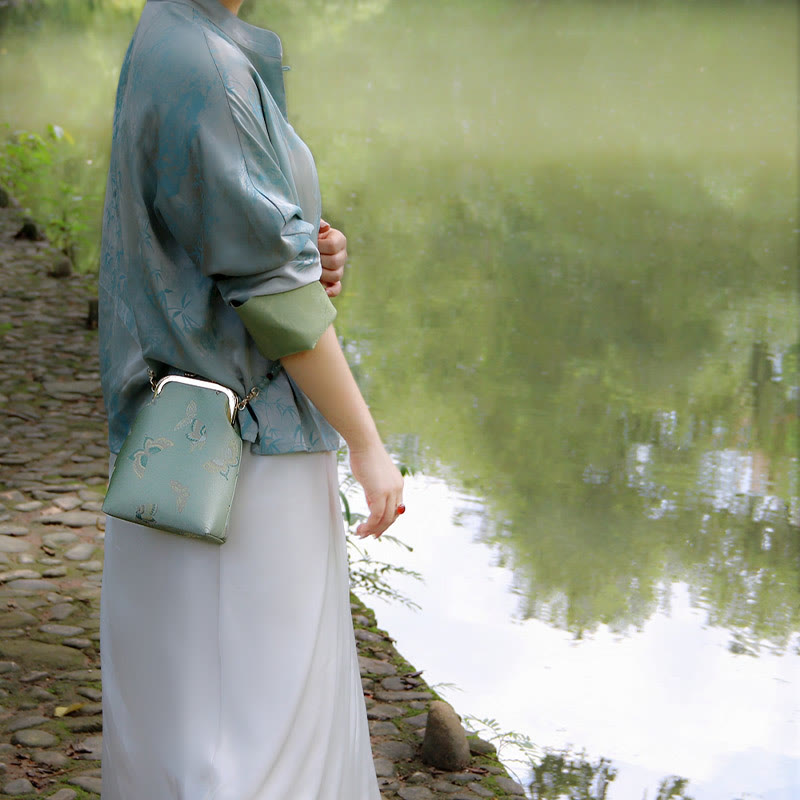 Retro-Umhängetasche mit chinesischer Stickerei und Perlenkette, 14 x 6 x 18 cm