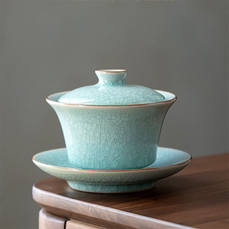Retro-Keramik-Gaiwan mit grüner Eisglasur | 180 ml Kung-Fu-Teetasse
