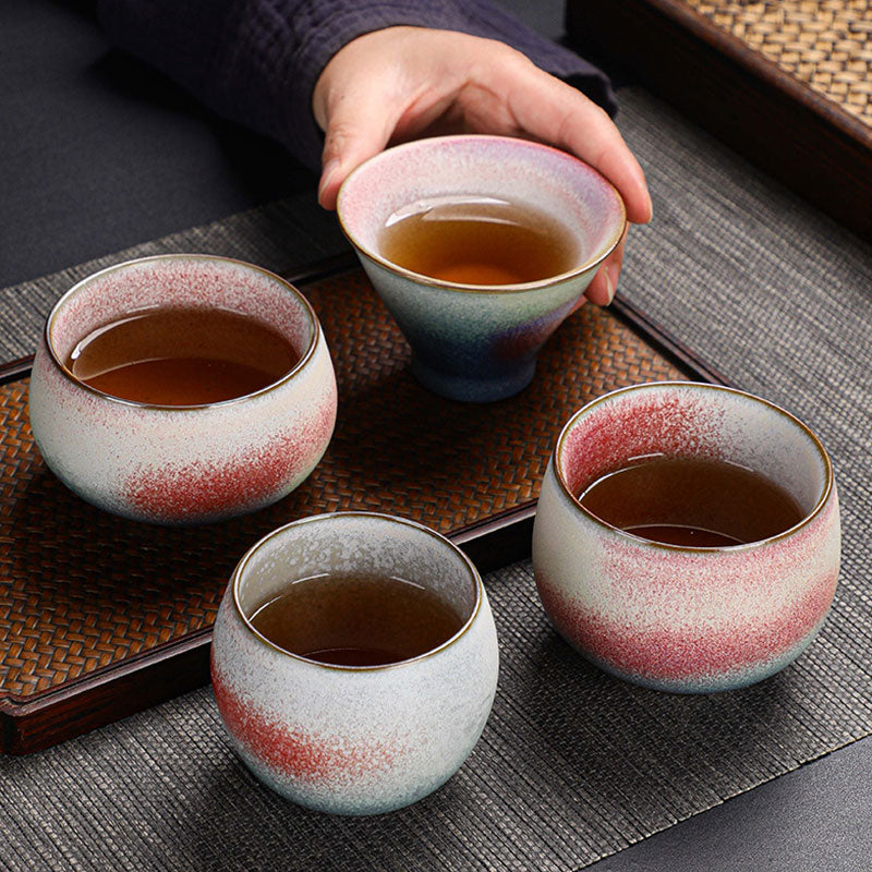 Retro-Teetasse aus Keramik mit rotem Farbverlauf, 160 ml