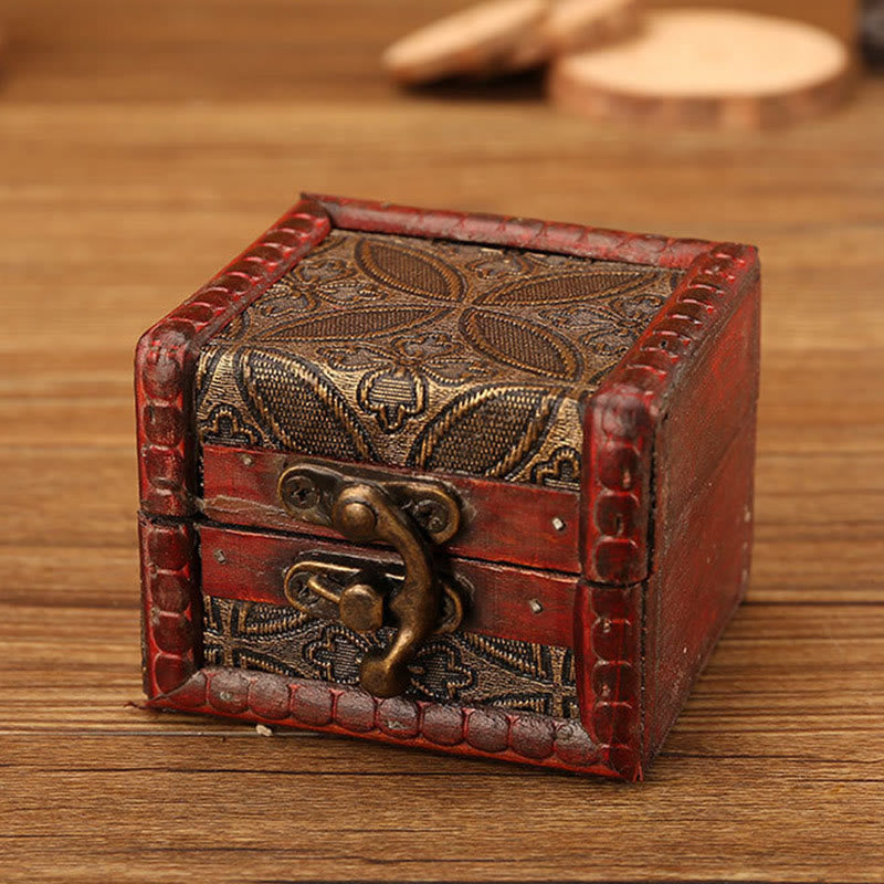 Kleine quadratische Schmuckschatulle aus Holz im Retro-Stil mit Lotus-Design