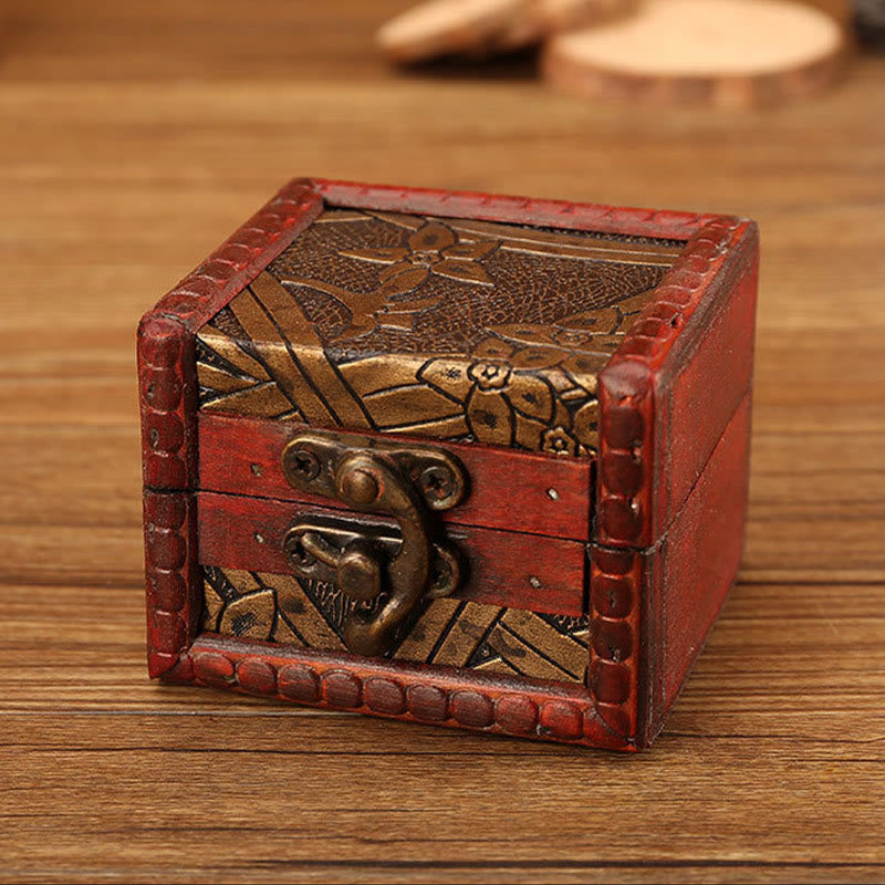 Kleine quadratische Schmuckschatulle aus Holz im Retro-Stil mit Lotus-Design