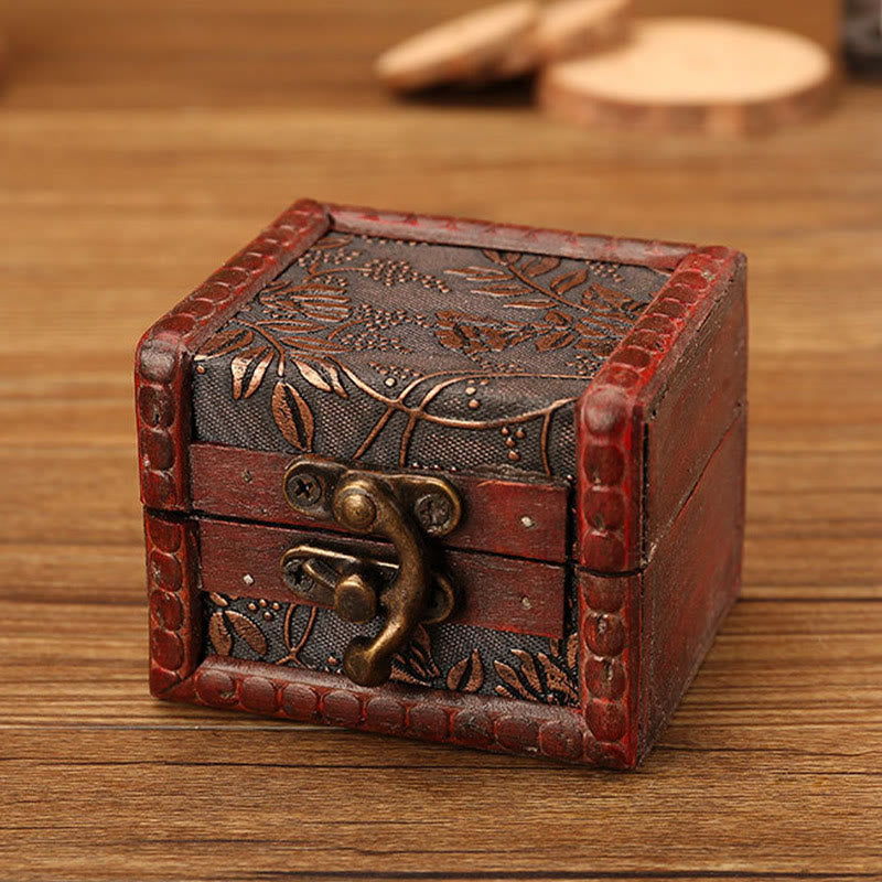 Kleine quadratische Schmuckschatulle aus Holz im Retro-Stil mit Lotus-Design