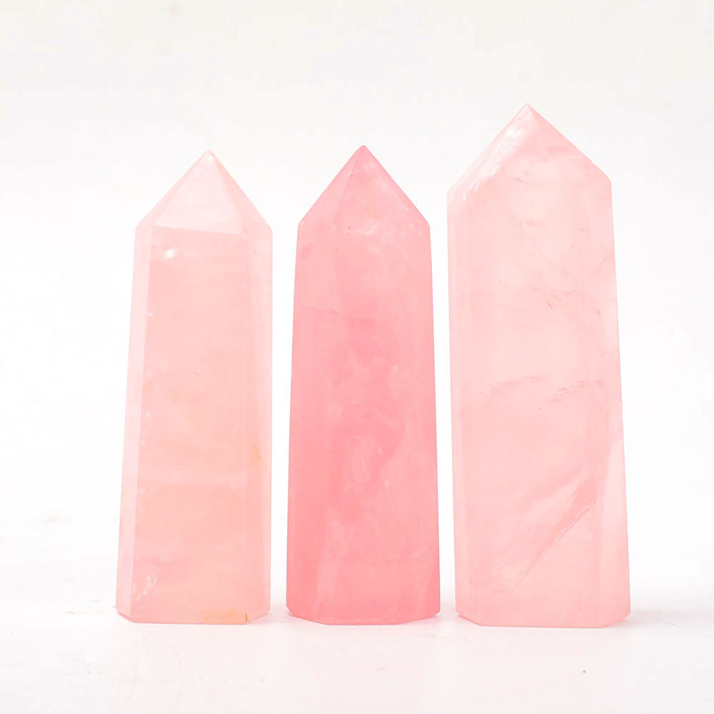 Rose Quartz Crystal Points Set 2.5-3.3 Inch Healing Trio