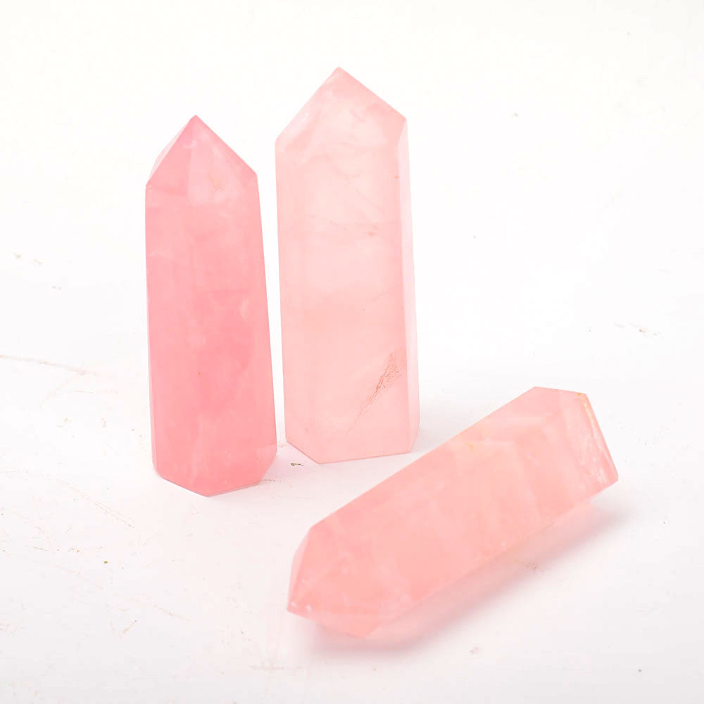 Rose Quartz Crystal Points Set 2.5-3.3 Inch Healing Trio