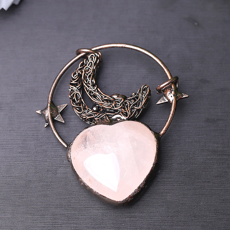 Rose Quartz Heart Pendant 2.5 Inch for Emotional Healing