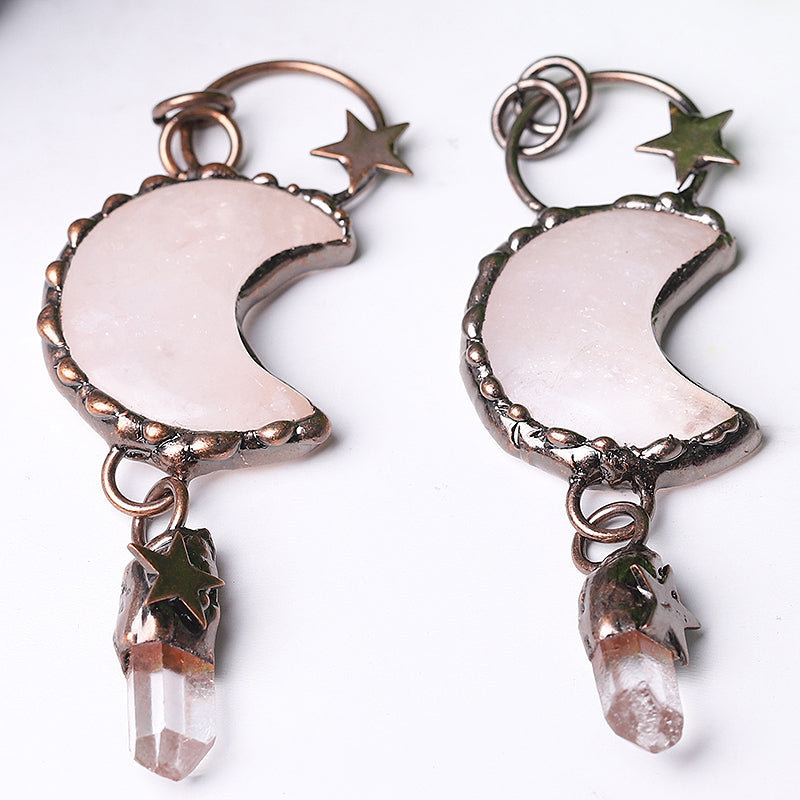 Rose Quartz Moon Shape Pendant 3.5in for Healing Energy