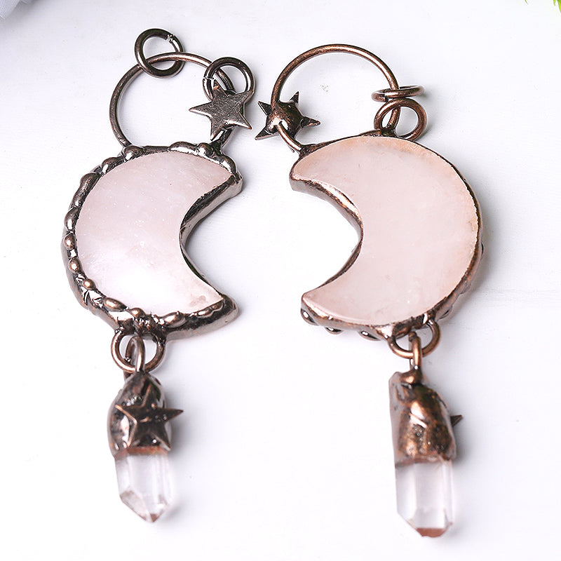Rose Quartz Moon Shape Pendant 3.5in for Healing Energy