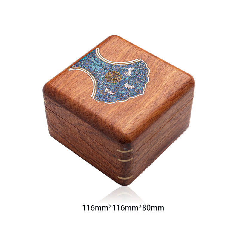 Schmuckschatulle aus Rosenholz mit antikem Blumenblatt-Design – handgefertigte Aufbewahrung