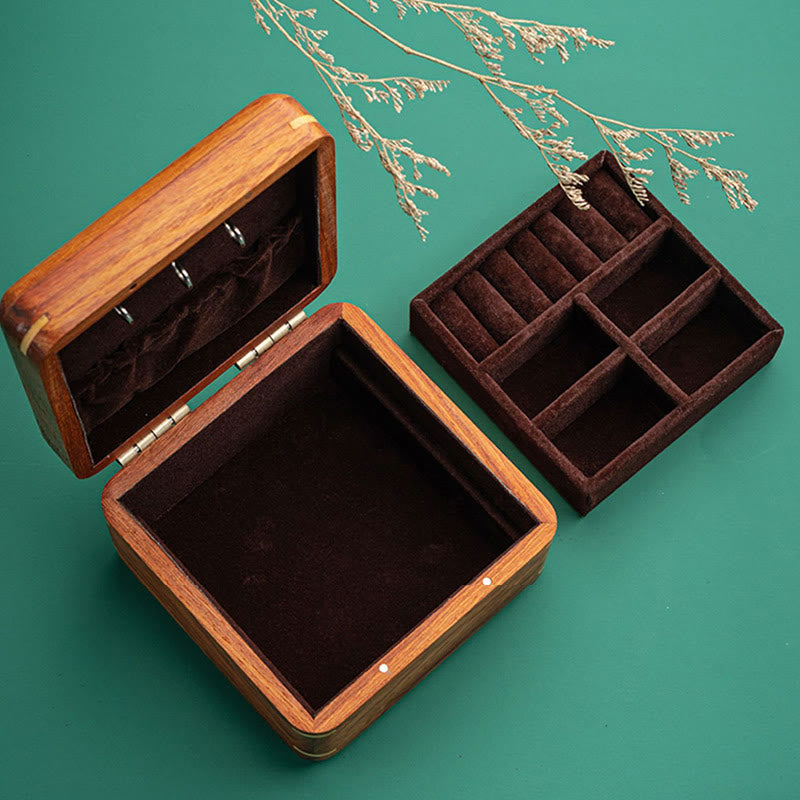 Schmuckschatulle aus Rosenholz mit antikem Blumenblatt-Design – handgefertigte Aufbewahrung