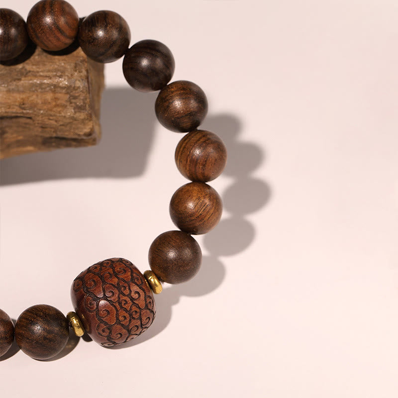 Spirituelles Armband aus Rosenholz mit Fu-Charakter | Wärme & Glück