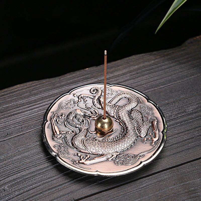 Runder Drachen-Räuchergefäß, 9,2 cm, Kupferlegierung, Meditationsdekor