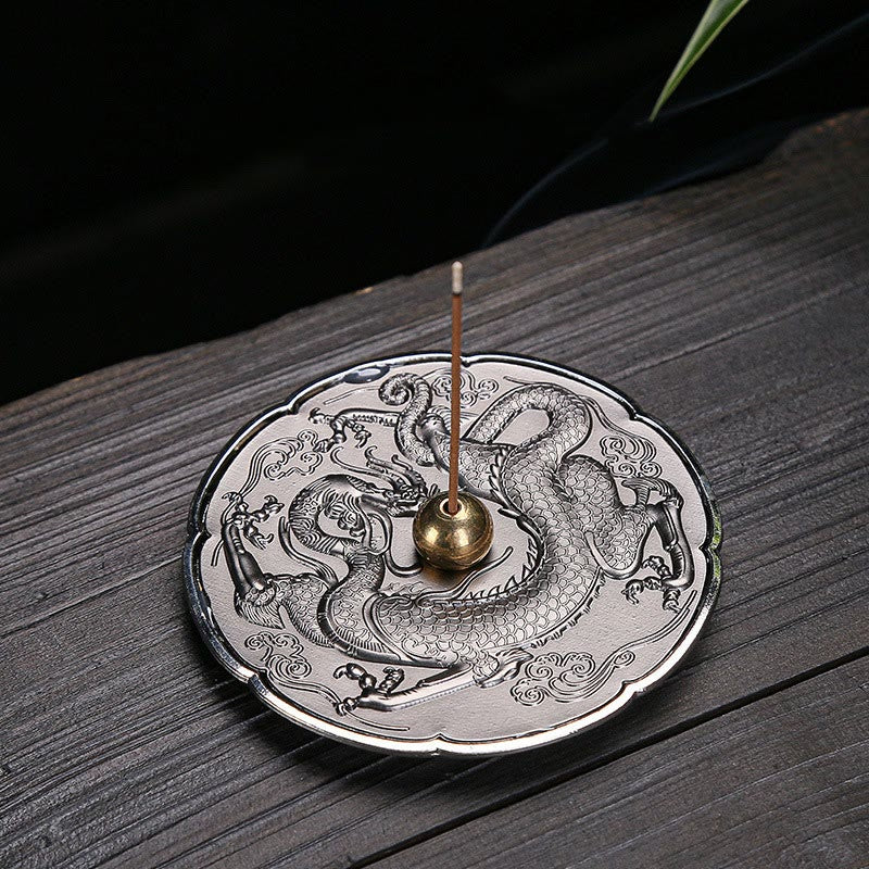 Runder Drachen-Räuchergefäß, 9,2 cm, Kupferlegierung, Meditationsdekor
