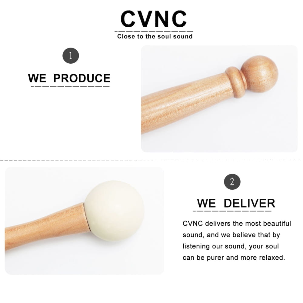 Wooden drumsticks, one regular tip and one felt-covered, for Crystal Singing Bowl