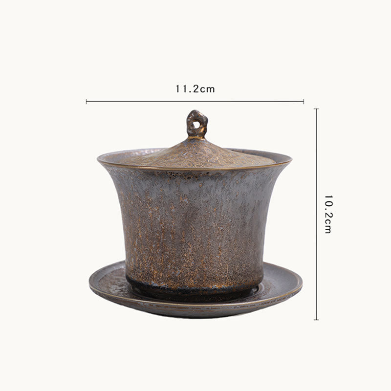 Gaiwan-Teetasse aus Keramik mit Rostglasur, 230 ml, für achtsame Rituale