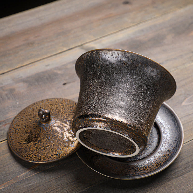 Gaiwan-Teetasse aus Keramik mit Rostglasur, 230 ml, für achtsame Rituale
