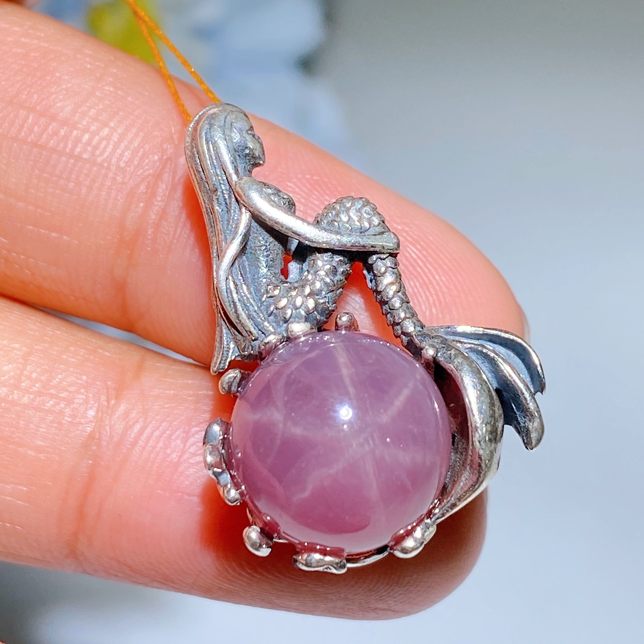 S925 Silver Star Rose Quartz & Aquamarine Pendant Healing Crystal