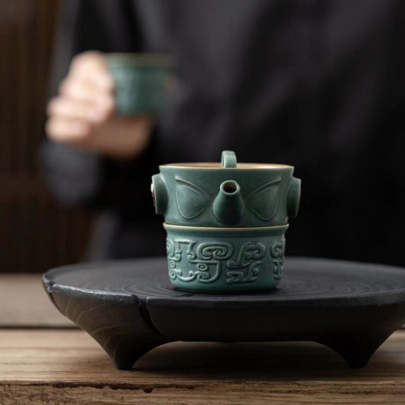 Sanxingdui Chinesisches Teetassen-Set aus Keramik | Kung-Fu-Tee-Geschenk