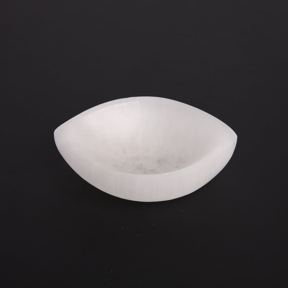 Selenit-Kristallschale, 10,8 cm, poliert, geschnitztes Dekor