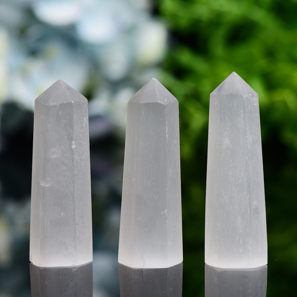 Selenite Crystal Points Set of 3 - 2.8 inch Healing Stones