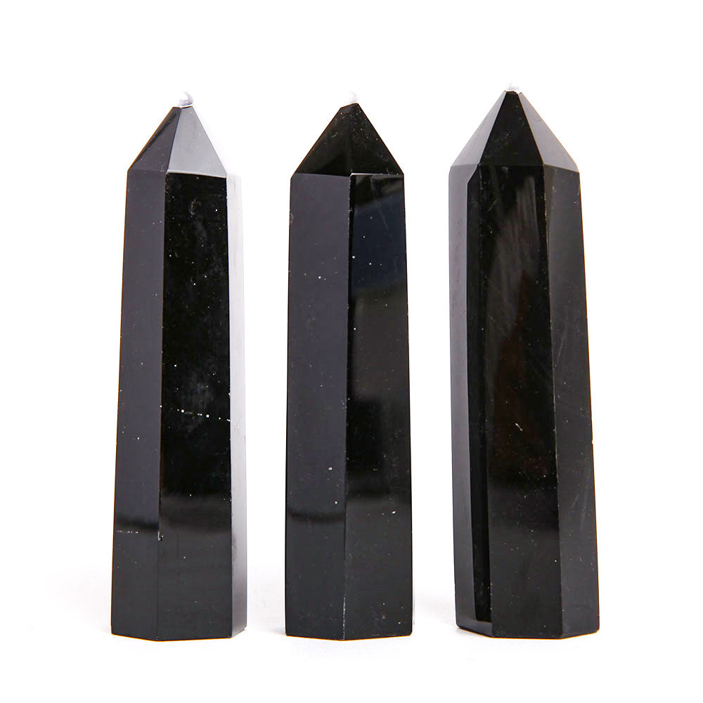 Set mit 3 schwarzen Obsidian-Kristallspitzen, 3,2 Zoll
