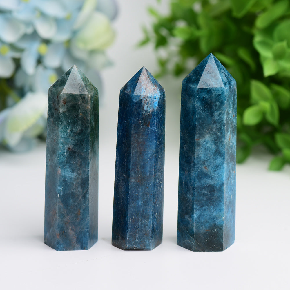 Set mit 3 blauen Apatit-Kristallspitzen, 2,5–3,5 Zoll