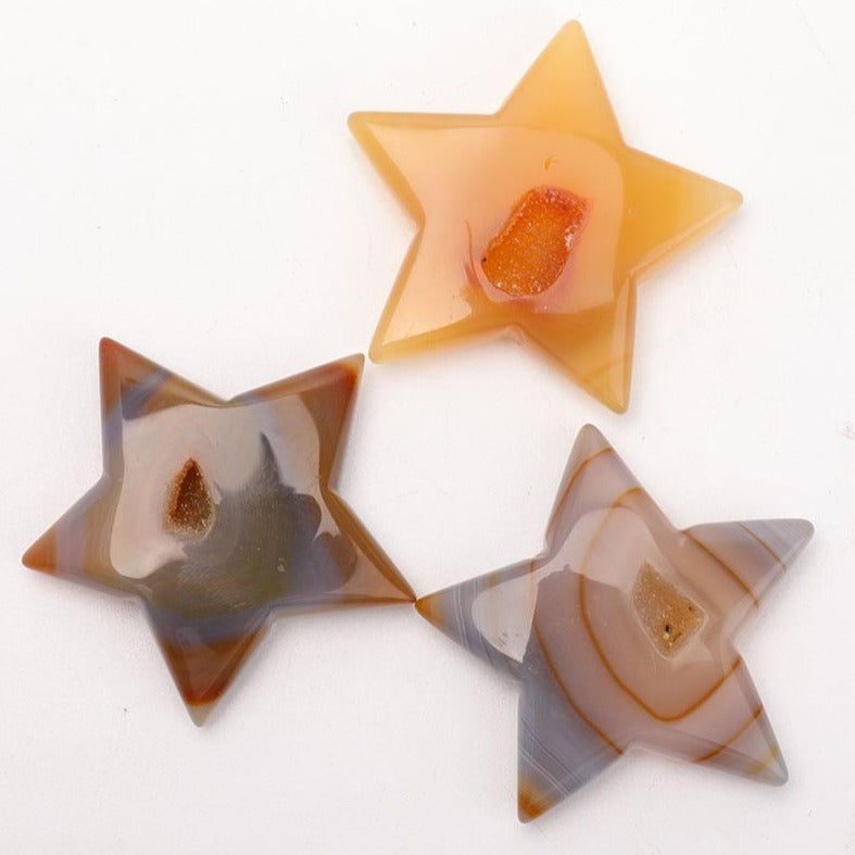 Set mit 3 2-Zoll-Sternschnitzereien aus Druzy-Achat zur Heilung