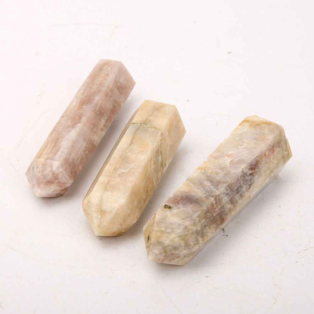 Set of 3 Peach Moonstone Crystal Points 3-4 Inch Healing Stones