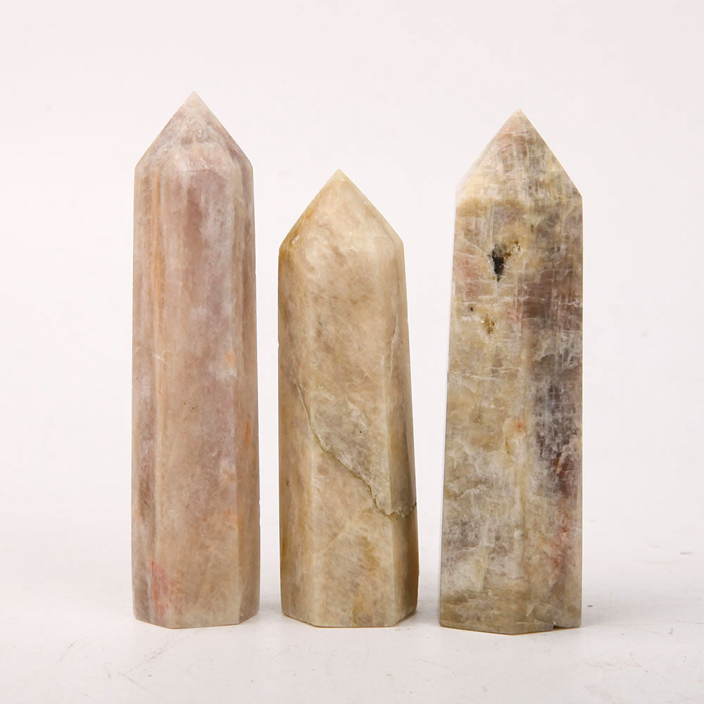 Set of 3 Peach Moonstone Crystal Points 3-4 Inch Healing Stones
