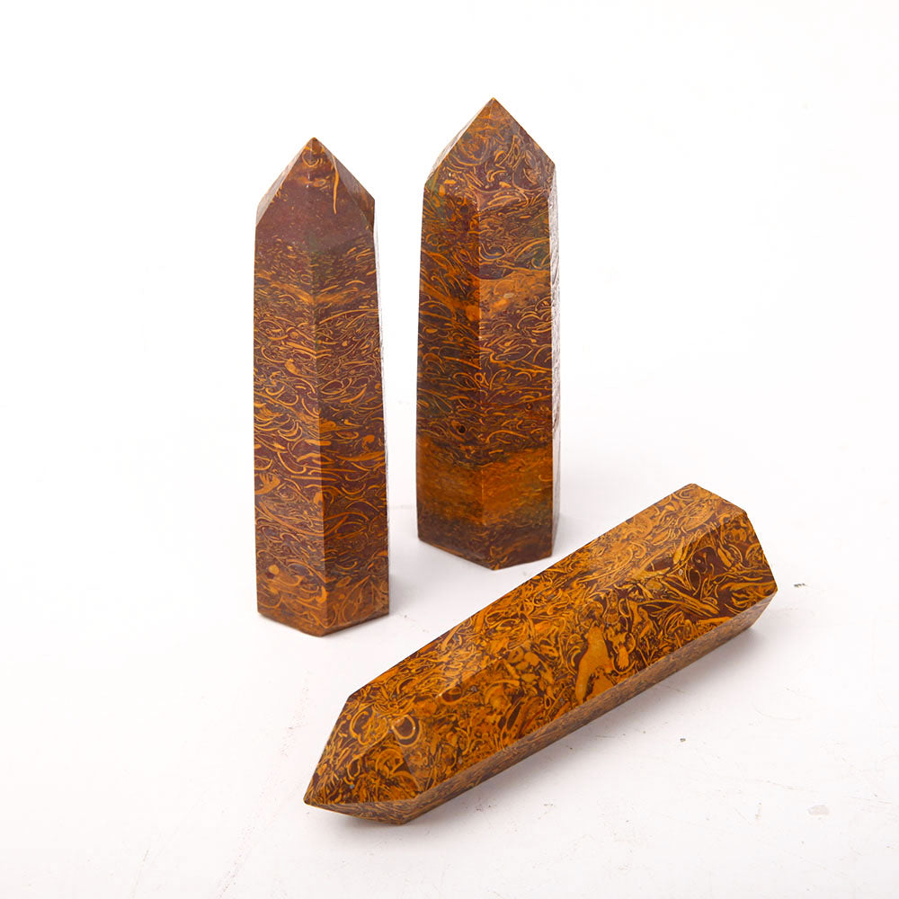 Set of 3 Polished Brown Calligraphy Crystal Points 3.5-4 inch
