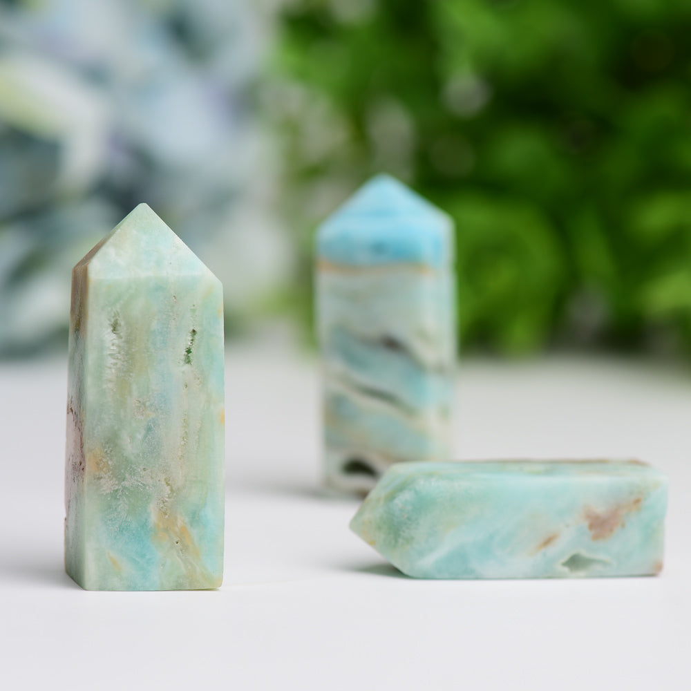 Set mit 3 polierten Hemimorphit-Kristallspitzen, 1,5–2 Zoll