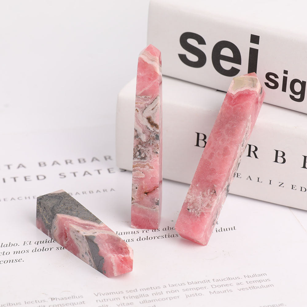 Set of 3 Rhodochrosite Crystal Points 2.5-3.5 inch Healing Wands