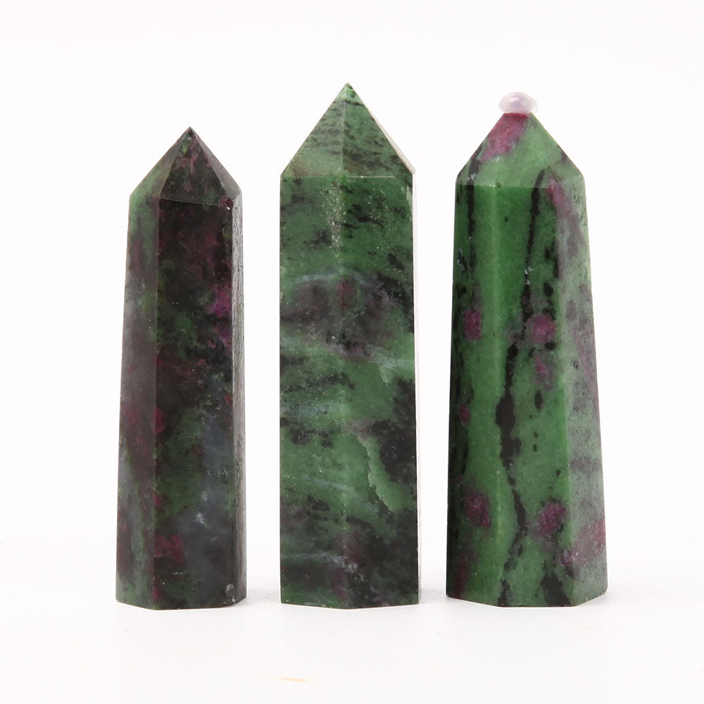 Set of 3 Ruby Zoisite and Epidote Crystal Points 3-3.3"