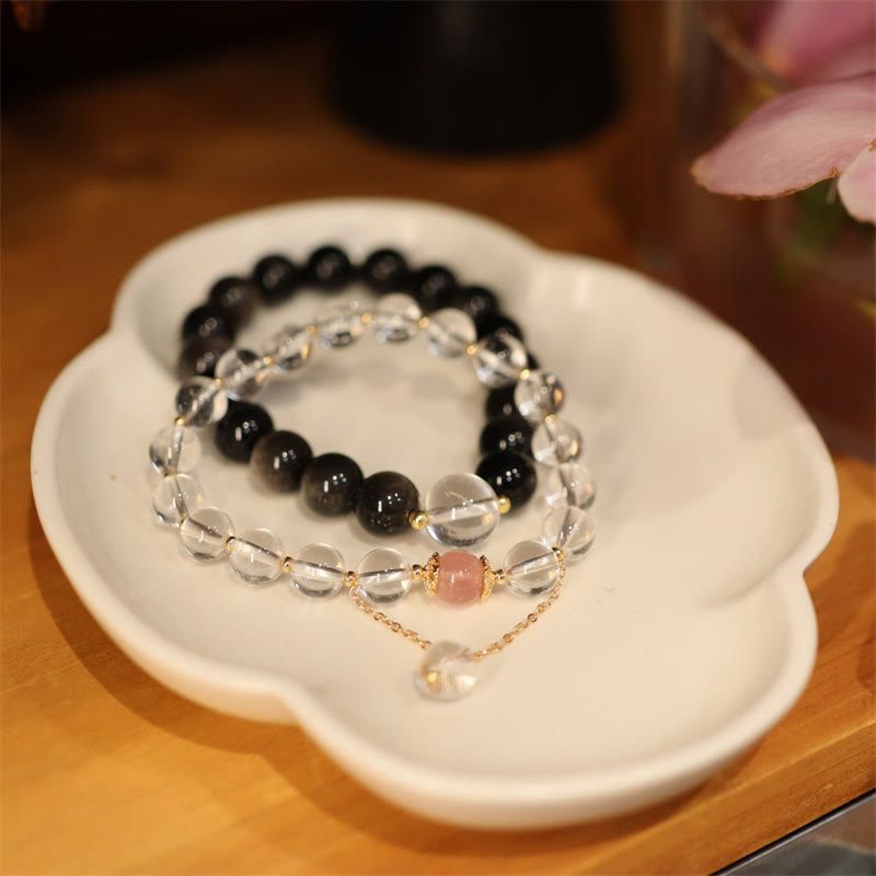 Silbernes Obsidian-Yin-Yang-Schutzarmband