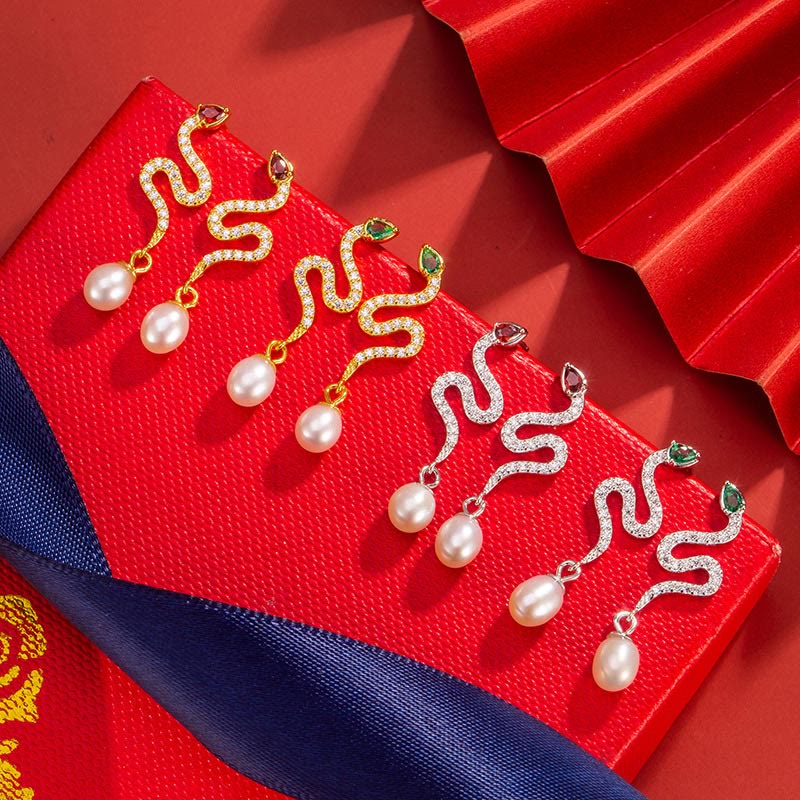 Silberne Schlangenperlenohrringe - Weisheit & Schutz