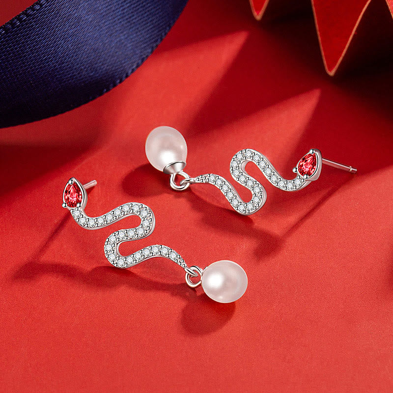 Silberne Schlangenperlenohrringe - Weisheit & Schutz